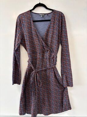 Toad&Co Rust and Blue Floral Wrap Dress